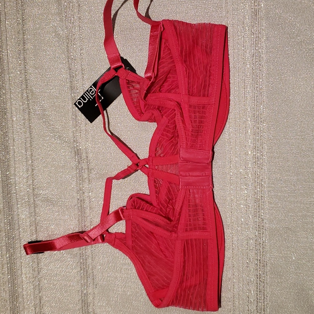 Felina NEW 'Niki' Strap Neck Unlined Demi Bra NWT Women's 34D Pink Red Sexy HP🎉 - Picture 9 of 15